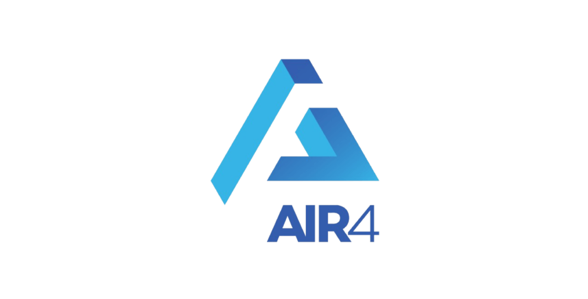 A blue geometric logo, reminiscent of an angular A, sits stylishly above the text AIR4 on a transparent background, perfect for showcasing Melbourne Web Design creativity.