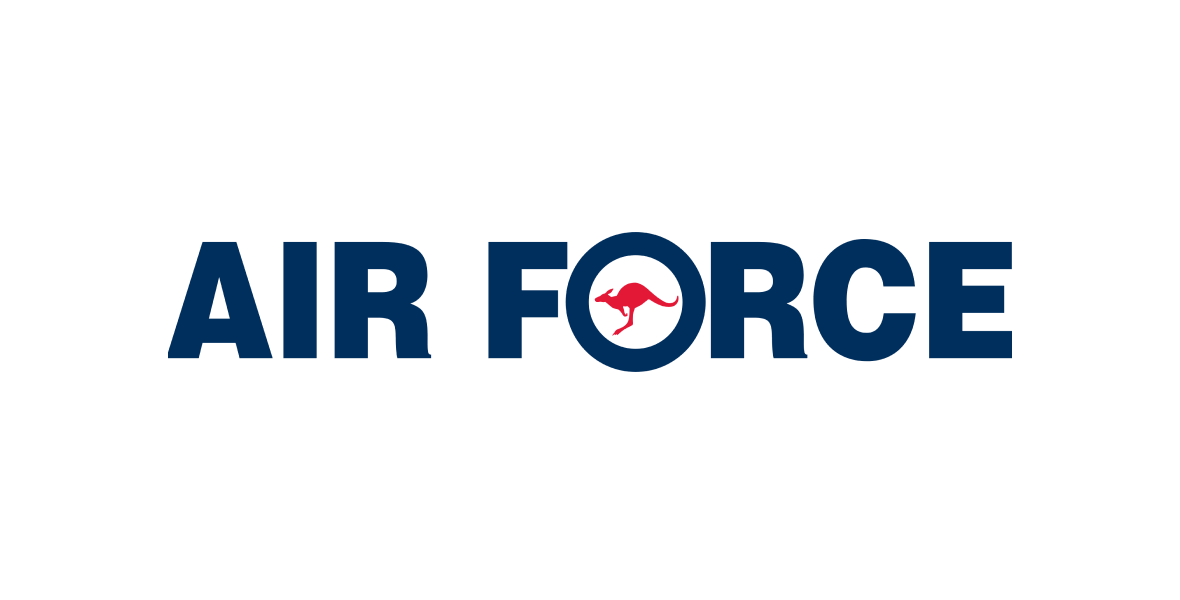Text logo that reads AIR FORCE with a roundel featuring a red kangaroo inside a circle, perfectly capturing the essence of the Royal Australian Air Force. A touch of Melbourne web design elegance gives it modern flair, like smashed avo on toast—simple yet sophisticated.