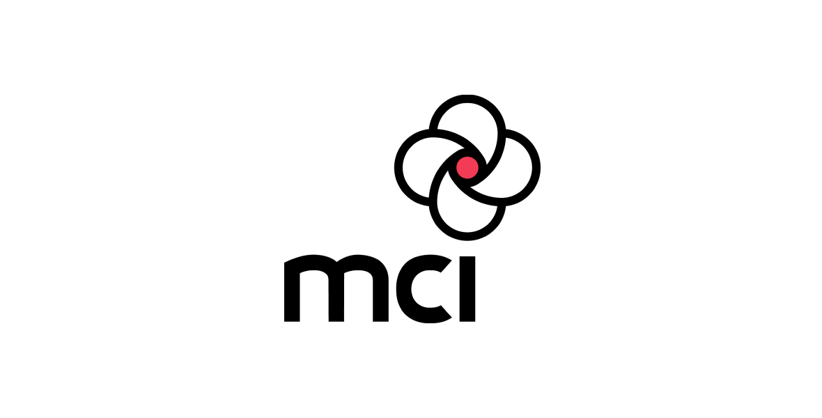 The MCI logo, reminiscent of Melbourne Web Designs creativity, features four interlocking loops with a red dot in the center above the text mci.
