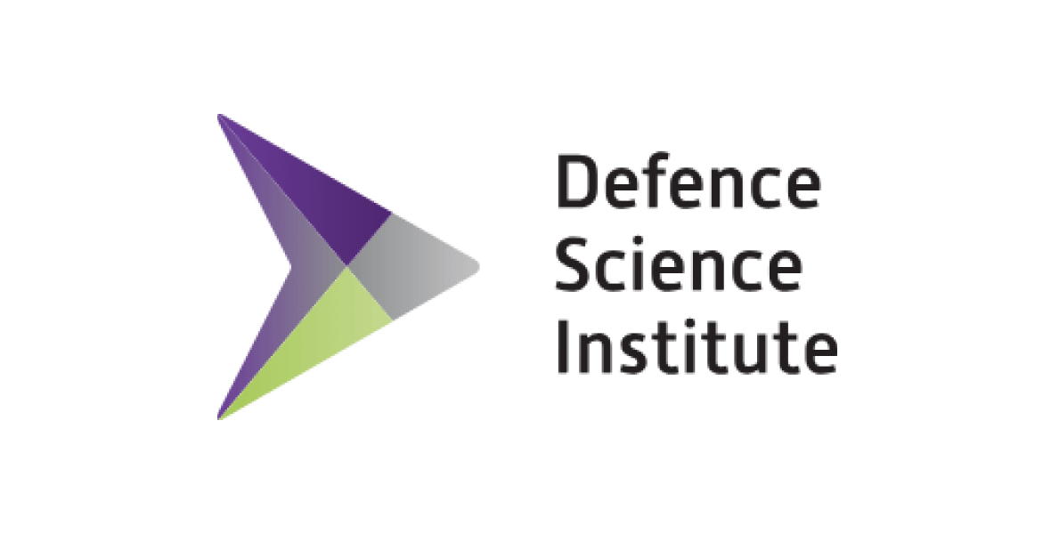 Logo of the Defence Science Institute, crafted with Melbourne Web Design flair, showcasing a triangular, multicolored arrowhead beside the text Defence Science Institute in sleek black.