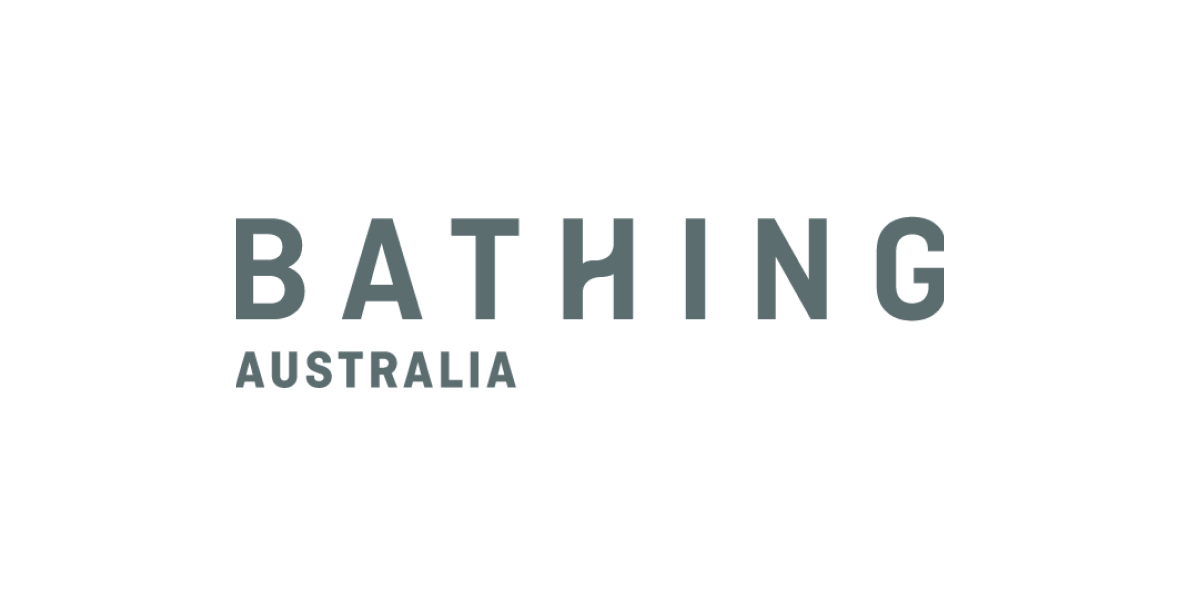 Dark blue background with the words Bathing Australia in a lighter blue, minimalist font, reflecting the sleek style of Melbourne web design.