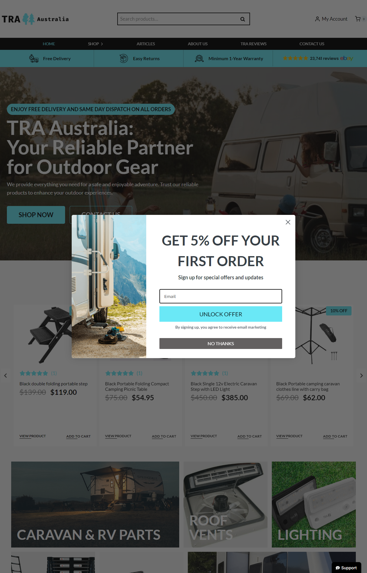 TRA Australia website after redesign with branded homepage, trust bar, hero banner, and categorised product navigation