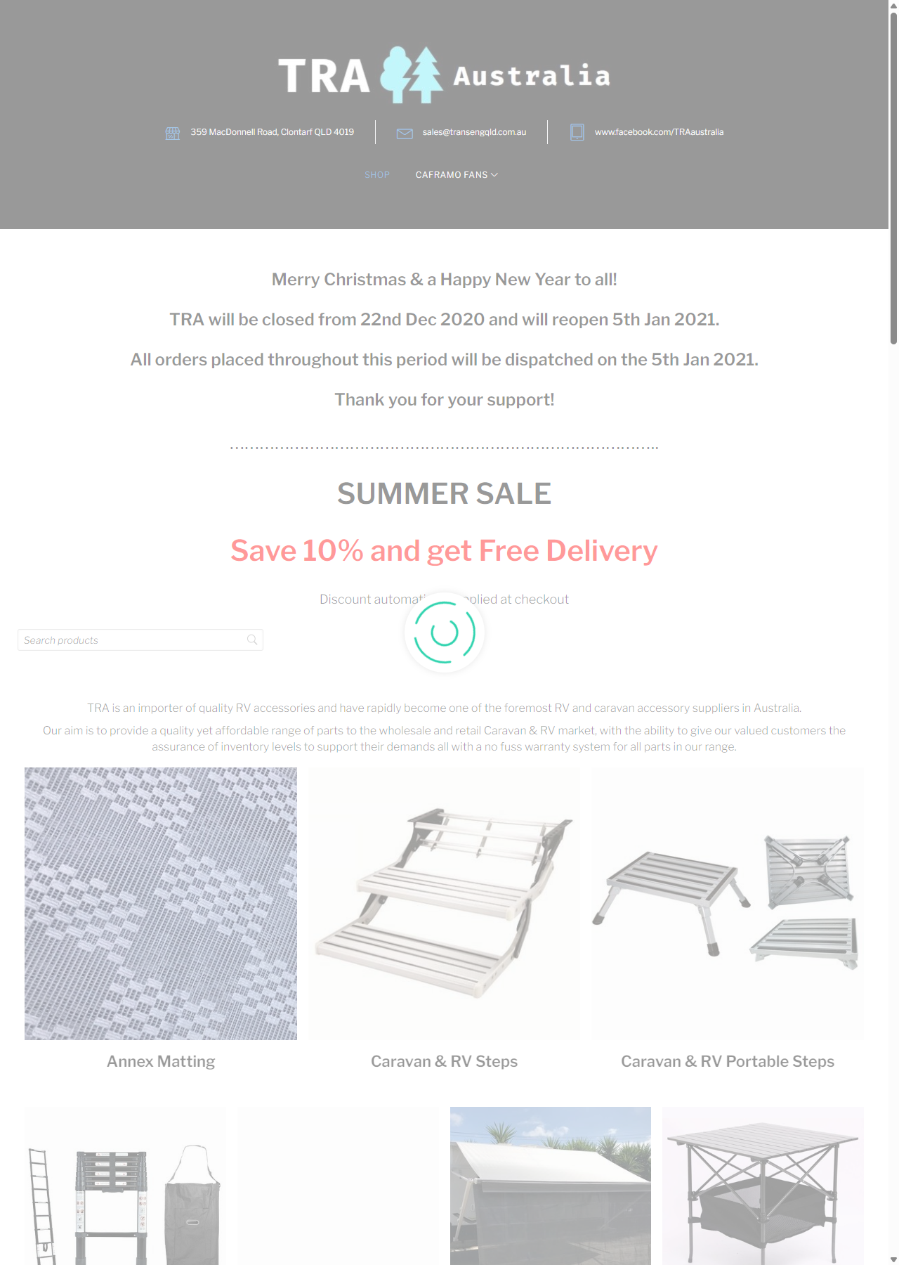 TRA Australia website before redesign showing sparse navigation, summer sale banner, and login-gated pricing